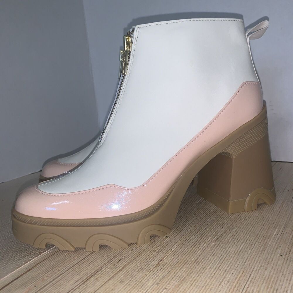 Sorel Women’s US 10 Leather Platform Ankle Boots Ivory Pink Mid Waterproof Zip